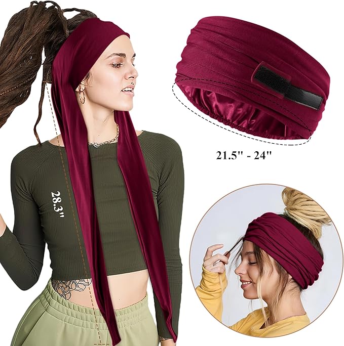 Satin Lined Open Turban Headband Mens Sweatband Sports Headband for Running,Cycling,Basketball,Yoga,Fitness Workout Stretchy Unisex Hairband
