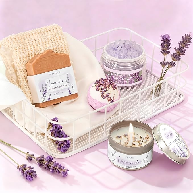 Gifts for Women, Lavender Bath and Body Gift Basket Relaxing Spa Self Care Gift, Mothers Day Gifts Happy Birthday Gift Baskets, Thank You for Mom Her Sister Wife Girlfriend Teacher Friends Friendship