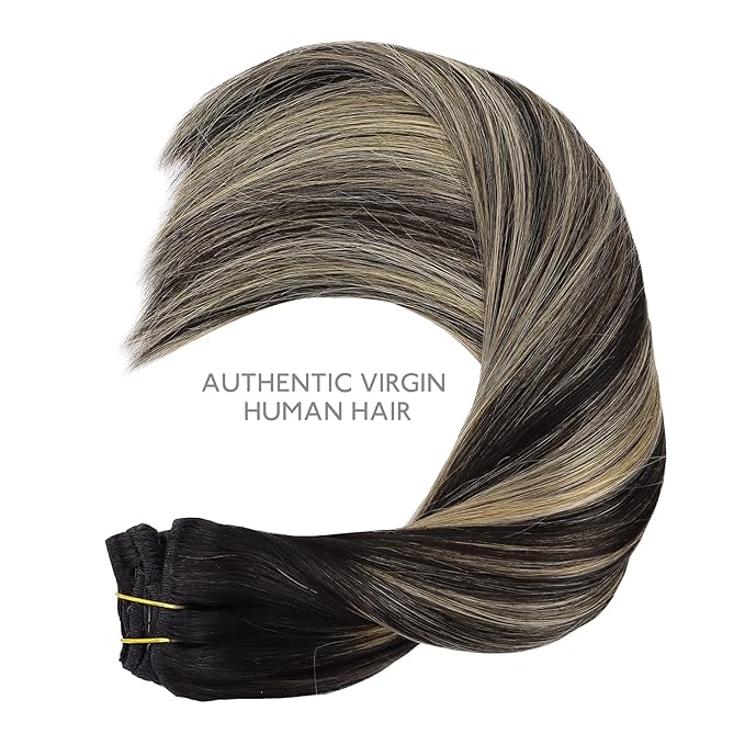 WENNALIFE Clip in Human Hair Extensions, 22 Inch 120g 7pcs Balayage Natural Black to Light Blonde Hair Extensions, Real Human Hair Remy Double Weft