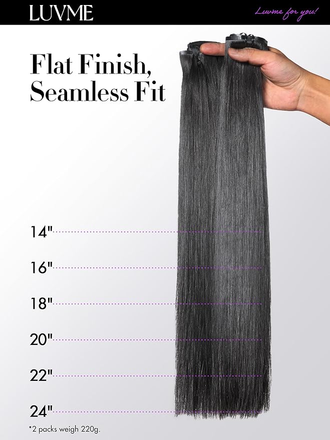 LUVME Silky Straight Seamless 2 Pack 220g 14Pcs Clip in Hair Extensions Full Max with 14inch Remy Human Hair Extensions, Natural Black 100% Real Soft Hair