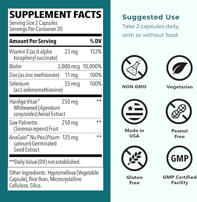 LifeSeasons Hair Gro-R - Clinically Studied Ingredients - Support Thickness Growth & Less Thinning - Reduce Hair Loss & Encourage Regrowth - Biotin Zinc Selenium & AnaGain Nu Pea Extract - 60 Capsules