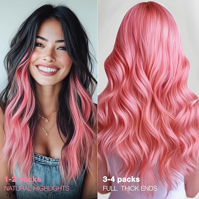 GOO GOO Tape in Hair Extensions Human Hair, Peach Pink, 10inch 20g 10pcs, Colored Tape ins Human Hair Extensions, Silky&Soft Invisible Tape Ins, Hair Highlighted for Party