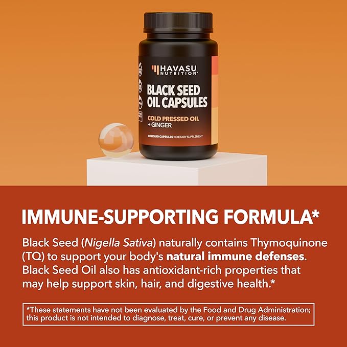 Black Seed Oil Capsules with Ginger Root Extract for Digestive Health & Immune Support - Cold Pressed Black Cumin Seed Oil & Ginger Supplement - 60 Count - Vegan, Non-GMO, Unflavored - 1 Month Supply