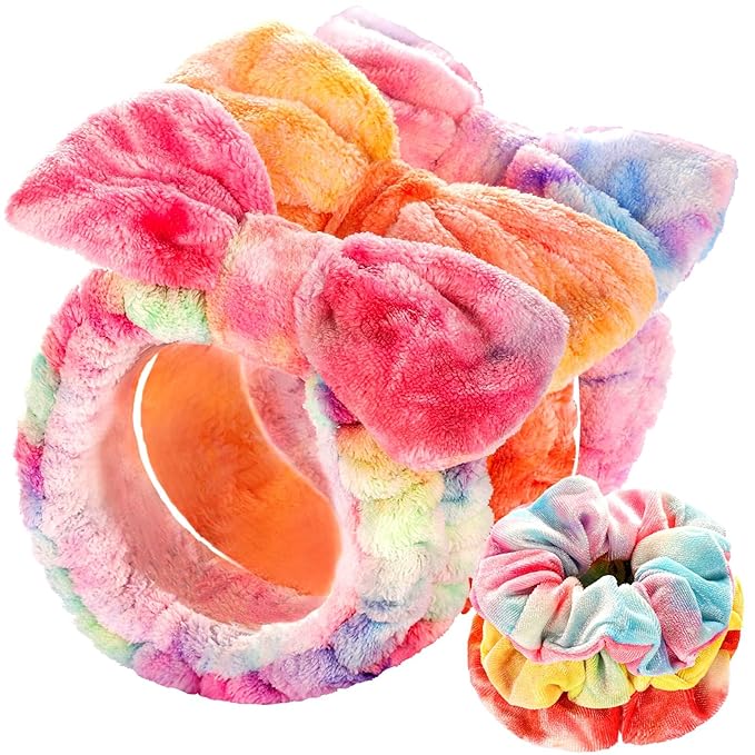 LEOBRO Spa Headband, Makeup and Skincare Headbands for Women, Headband for Washing Face, Face Wash Skin Care Make Up Headbands, with Hair Scrunchies, Christmas Gifts for Teens, Girls, Women