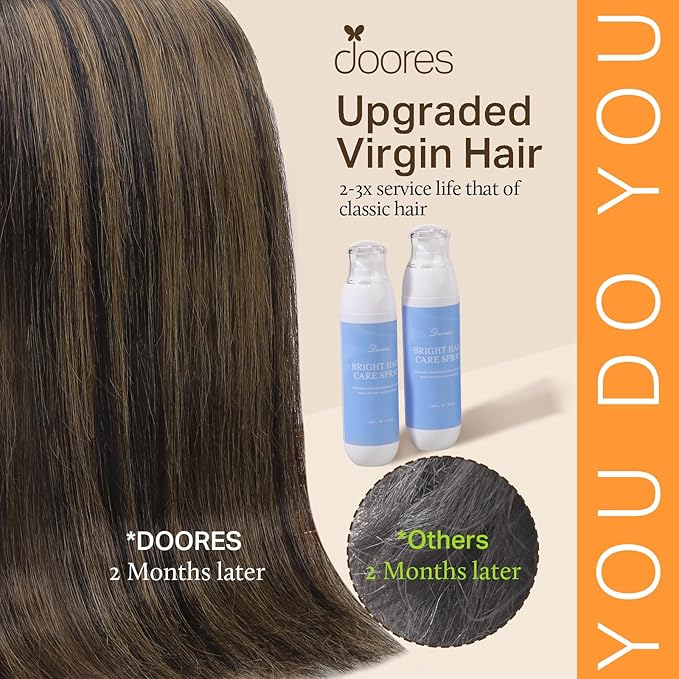 DOORES Human Hair Extensions Clip in Balayage Dark Brown to Chestnut Brown Clip in Remy Hair Extensions Natural Hair 120g Straight 7pcs 24 Inch