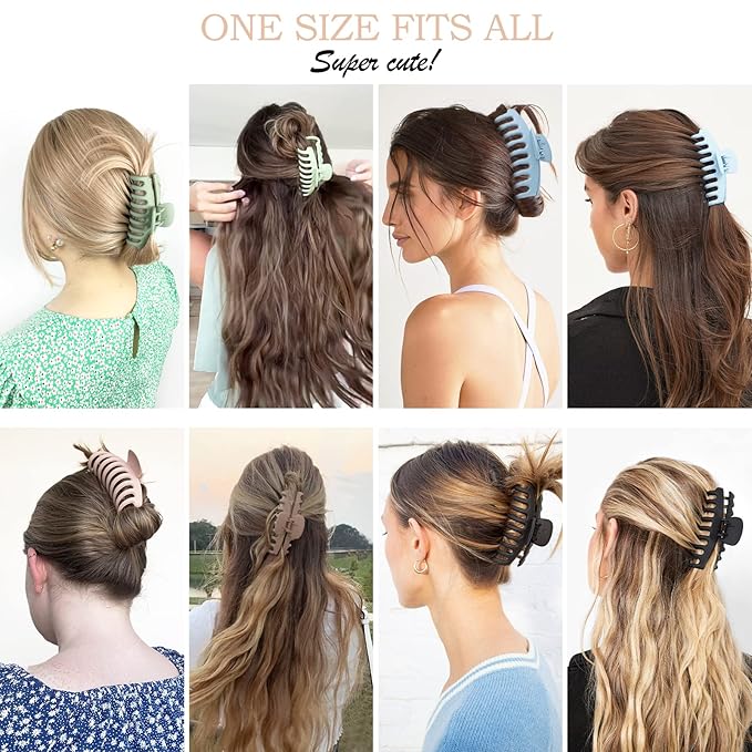 Large Hair Claw Clips 12 Pack, Flower Hair Clips for Thin Hair, Big Square Matte Strong hold for Thick Hair, 3 Styles Hair Clips for Women Thick Hair 4 Colors