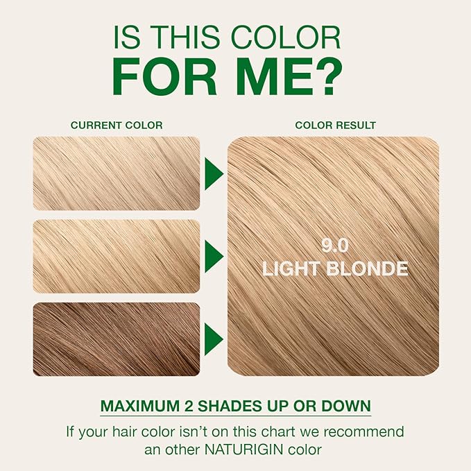 Naturigin Permanent Hair Color, 9.0 Light Blonde, Ammonia Free, 100% Gray Coverage, Nourishing Natural Formula, For All Hair Types, Long-Lasting, Vegan & Cruelty-Free, 1 Pack