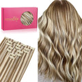 WENNALIFE Seamless Clip In Hair Extensions, 18 Inch 7pcs 130g Ash Brown with Platinum Blonde Highlights Hair Extensions Clip In Real Human Hair Extensions Invisible PU Weft Hair