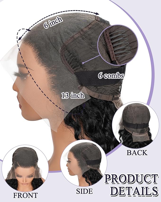 13x6 Deep Wave Lace Front Wigs Human Hair 180% Density curly human hair wig for Women 13x6 Wet and Wavy HD Transparent Lace Frontal Wigs Human Hair Pre Plucked with Natural Baby Hair 26inch