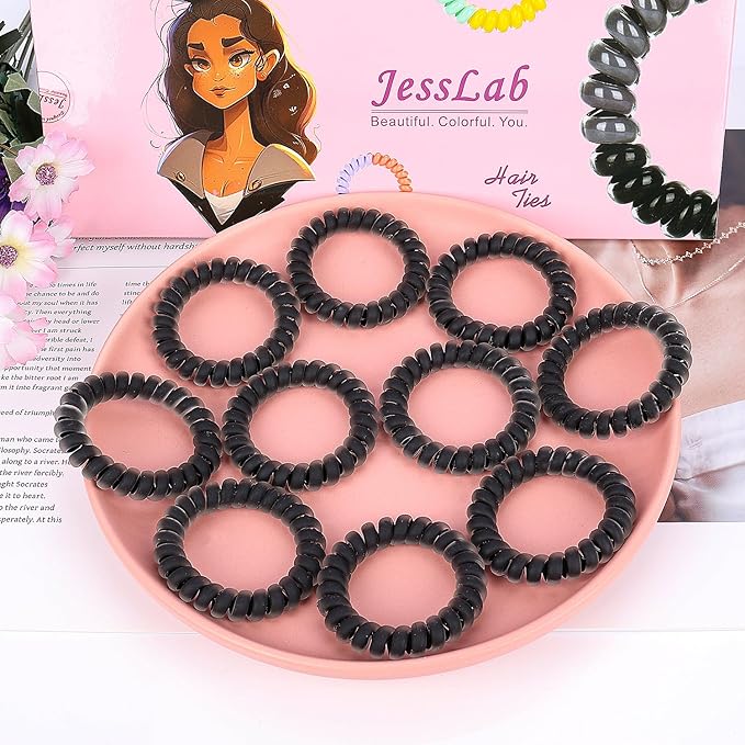 JessLab Spiral Hair Ties for Women, 10-Pack Traceless No-Damage Ponytail Holders, Coils Hair Bands for Girls, Assorted Colors