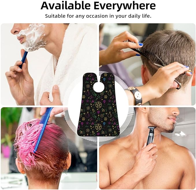 Beard Hair Catcher Bib, Waterproof Non-Stick Grooming Apron for Shaving Trimming, Perfect for Men Dad, Magical Bright Alchemical Cosmic Goth Trippy Purple Sun Moon Art Witchcraft Shave Bib