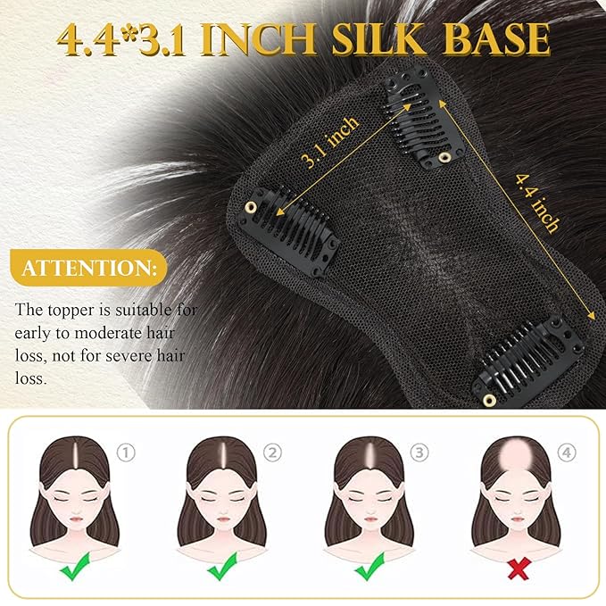 100% Real Human Hair Topper for Women Human Hair Bangs for Women 10 inch Dark Brown Hair Hoppers Clip in Bangs Swiss Base Hairpieces for Thinning Hair#2