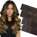 GOO GOO Invisi Edge Tape in Hair Extensions Human Hair, 1D/2C/4E Chocolate Dip Color Melt 10pcs injected with 10pcs classical tape ins, 12inch 40g, Virgin Remy Hair, Natural Look
