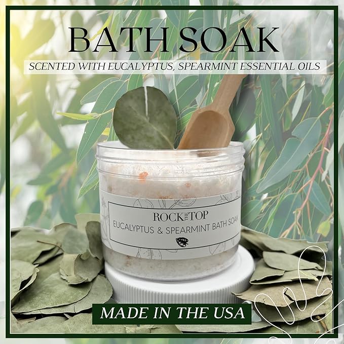 USA MADE | Eucalyptus Spearmint Spa Gift Baskets for Women. 6 Cold & Stress Self Care Gifts, Aromatherapy Epsom Salt Bath Soak, Bath Soap, Bath Bombs (Truffle), Bath Salts Gift Basket.