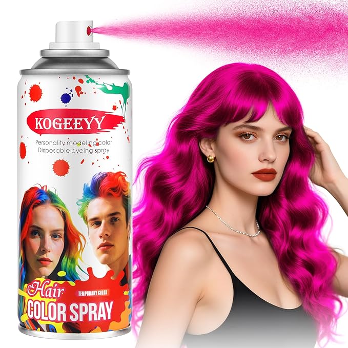 Christmas Temporary Hair Color Spray for Kids Women,One-Time Use Pink Hair Spray, Washable Temporary Hair Dye, Natural Hair Color Wax, Non-sticky Hair Spray for Cosplay, Party, Halloween(Pink,4.06Oz)