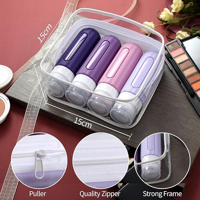 16 Pack Travel Bottles for Toiletries, Leakproof Travel Containers for Toiletries, TSA Approved Silicone Travel Accessories Squeezable Refillable 3oz for Shampoo Conditioner Lotion