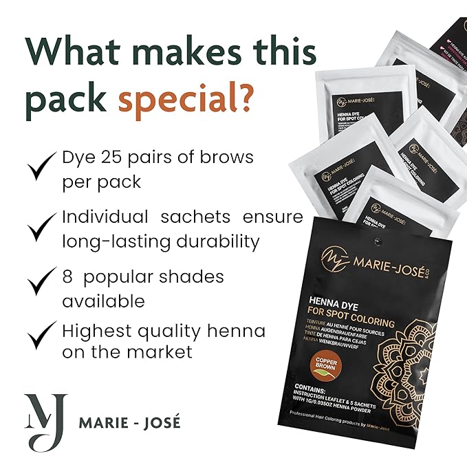 Marie-José Henna Dye - Professional Henna Tint for Spot Coloring - Covers Grey Hair - Root Touch Up - Good for 50 Applications (Copper Brown)