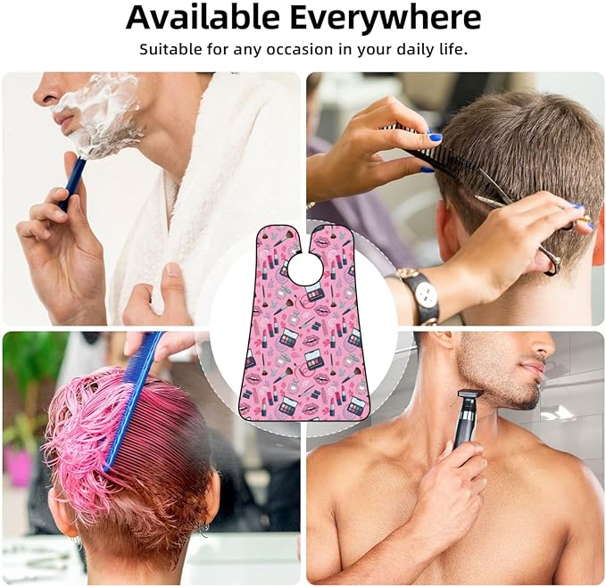 Non-Stick Beard Shaving Bib, Hair Catcher Apron with Suction Cups, Waterproof Grooming Tool for Men Husband, Modern Lady Girly Cosmetic Perfume Lipstick Pink Shave Bib
