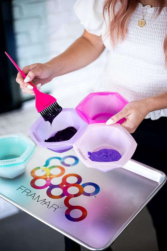 FRAMAR Connecting Hair Dye Bowl Set – Hair Color Bowls For Hairstylist, Salon Color Bowls, Hairstylist Essentials, Interlocking Feature – 7 Pack