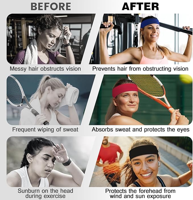 10 PCS Headbands for Women - Fashion Non Slip Cotton Headbands for Women and Men Perfect for Sports and Outdoor Activities in Summer,Including Running, Yoga, Cycling, Gym Workouts