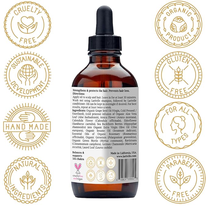 Laritelle Organic Hair Growth Set Silk Velvet | Shampoo 17 oz + Conditioner 16 oz + Hair Loss Treatment 4 oz | Plant-based Keratin Protein + Biotin + Rosemary, Geranium, Chamomile. SLS-free. Vegan. GF