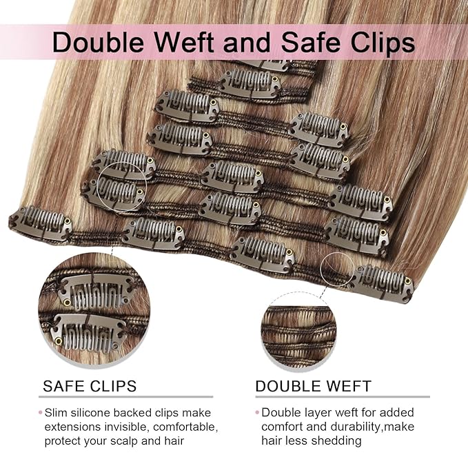 Pro2.0 Clip in Hair Extensions Real Human Hair 20inch 7pcs Color #10/16/16 Ash Brown to Caramel Blonde Remy Real Human Hair Extensions Clip ins 120g Thick Double Weft（#10/16/16-20inch）