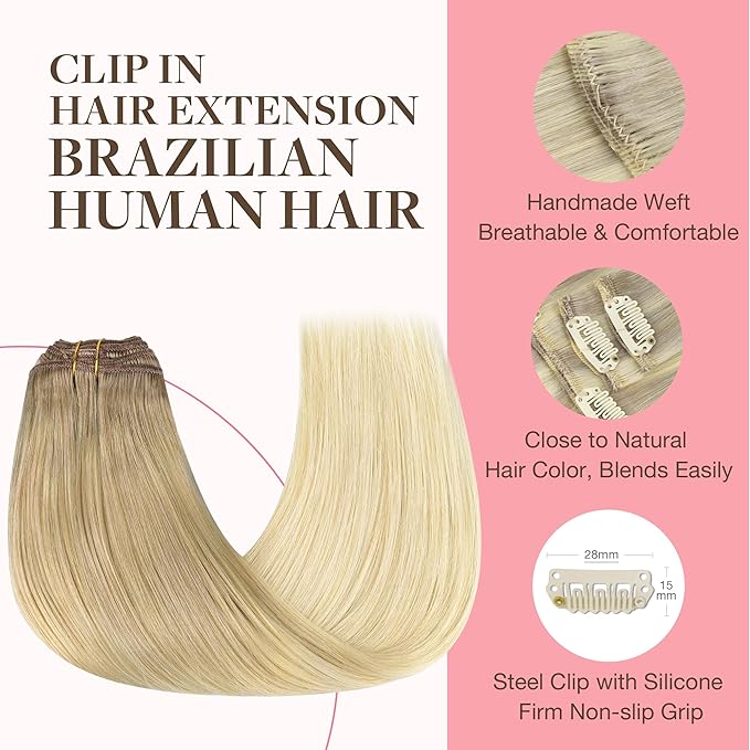 GOO GOO Clip in Hair Extensions Real Human Hair, Remy Human Hair Extensions Clip ins for Women, Natural Human Hair, 20inch 120g 7Pcs, #O7/60F