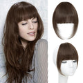 Clip In Bangs for Women, Medium Brown French Bangs Hair Clip with Temples, 100% Real Human Hair Layered Curved Fringe for Halloween and Daily Use(Medium Brown, French Bangs)
