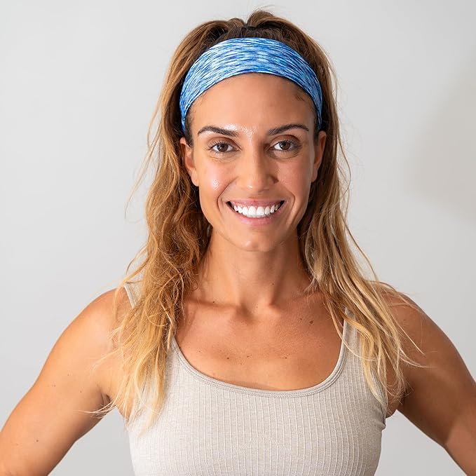 FROG SAC Sport Headbands for Girls, Adjustable Non Slip Athletic Sports Hair Bands for Women, Stretch Elastic Workout Mesh Headband for Yoga Running Exercise Soccer (Rainbow/Black/Blue Tie Dye)