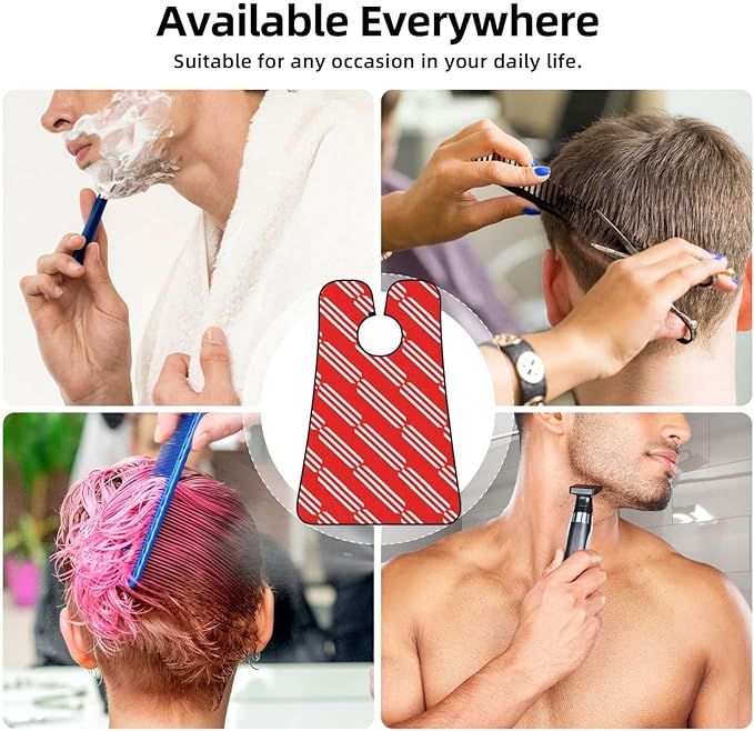 Ultimate Shaving Bib, Beard Trimming Apron with Hair Catcher, Christmas Red Candy Cane Stripes