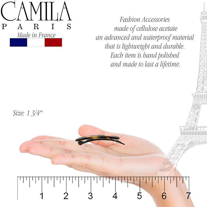 Camila Paris CP2240/2 French Hair Barrettes Clips for Women, Handmade, Girls Side Slide-in Barrette Clip, Hair Accessories for Women. Strong Hold No Slip Grip Fashion Durable Styling, Made in France