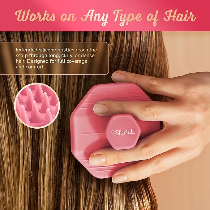 Silicone Scalp Scrubber - Massage Shampoo Brush, Soft Bristles for Hair Growth & Dandruff Removal - Ergonomic Design, Wet & Dry Use, Deep Cleansing Scalp Exfoliator for All Hair Types - Pink