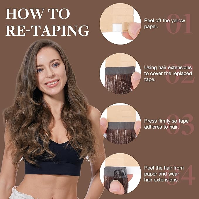 GOO GOO Tape in Hair Extensions Human Hair, 5 Light Ash Brown, 22inch 30g 10pcs, Skin Weft Seamless Invisible, Silky Straight with Thick Ends, Remy Human Hair