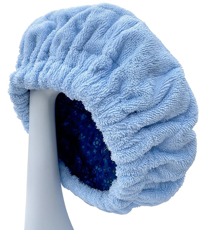 AKISS Flaxseed Deep Conditioning Heat Cap Portable Microwave Hot Bonnet Therapy Hair care Cap For Women (Skyblue/Scenery, Large)