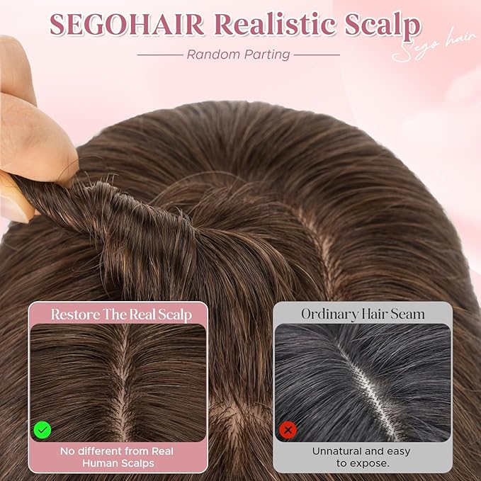 Real Human Hair Toppers for Women 3.54"*4.72" Silky Base 150% Density No Bangs Adjustable Parting Clip-In Topper Hairpieces for Women with Thinning Hair 10 Inches Dark Brown