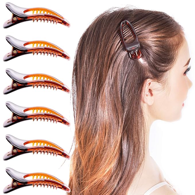 RC ROCHE 6 Pcs Small Flat Flip Hair Claw Clips for Women Alligator Duckbill Thick Hair Styling Barrette Strong Side Slide Jaw Plastic No Slip, Small Brown