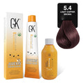 GK HAIR Global Keratin Light Copper Brown 5.4 Hair Color Cream Tube (3.4 Fl Oz/100ml) + 20 Volume Developer (5 Fl Oz/150ml) - Professional Permanent Long Lasting Toner Dye
