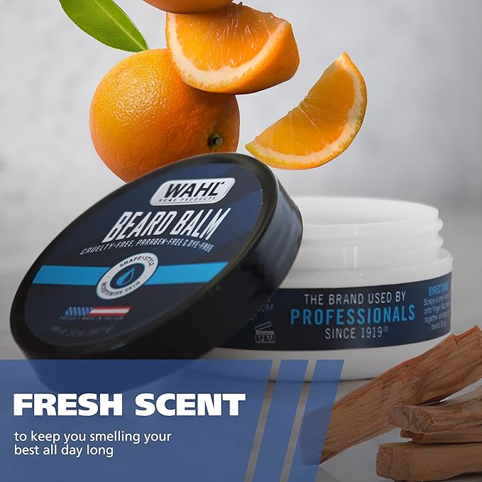 Wahl Beard Balm for Men - Shapes and Styles Facial Hair – Leave in Conditioner for a Light Hold for All-Day Control – With Shea Butter, Aloe, Mango Seed Butter & Candelilla Wax - Model 3028690