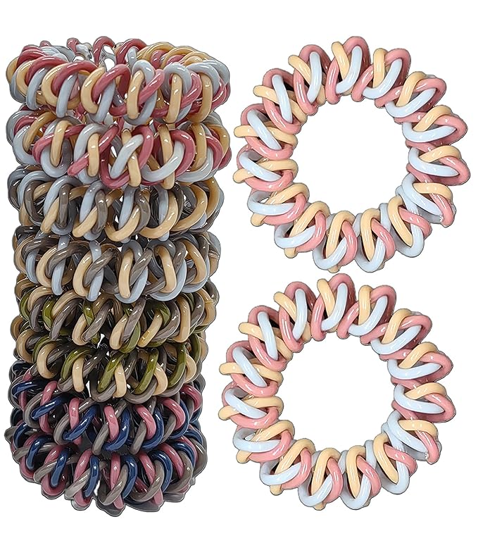 Upgraded Version Spiral Hair ties for Women, No Crease Clear Coil Hair Ties Spiral Ponytail Holders Scrunchies, Hair Coils/Phone Cord Hair Ties for Thin Hair/Soft Elastic. (8, Multicolor)