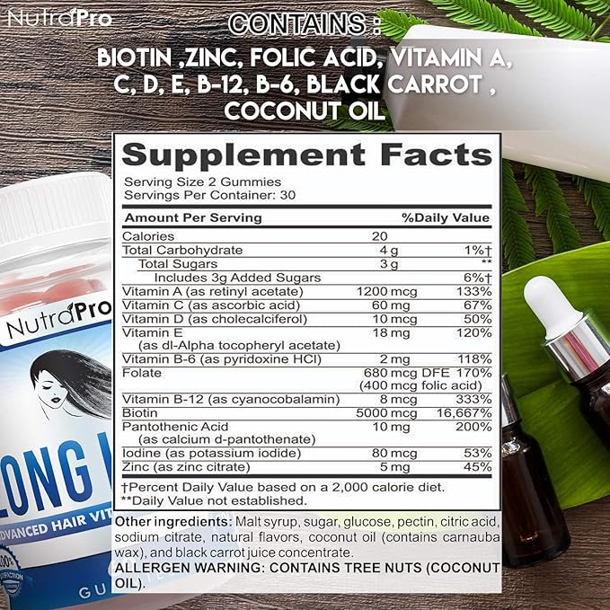 NutraPro Long Hair Gummies – Anti-Hair Loss Supplement for Faster Hair Growth of Weak, Thinning Hair – Grow Long Thick Hair & Increase Hair Volume with Biotin and 10 Hair Vitamins.for Men and Women.
