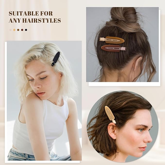10 Pcs Creaseless No Crease No Bend Flat Hair Clips For Styling Non Slip Makeup Clips For Women Salon Hairstyle,Matte Black Brown Beige