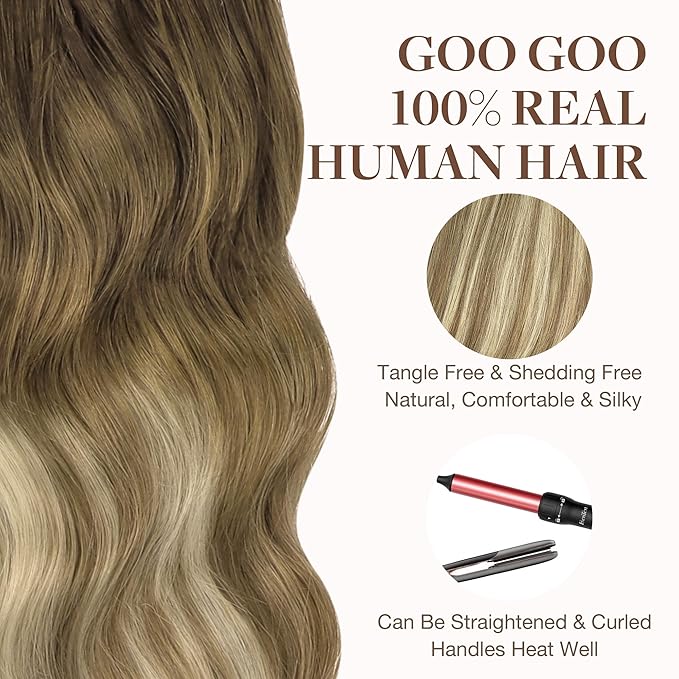 GOO GOO Tape in Hair Extensions Human Hair, 3/8/613 Walnut Brown to Ash Brown and Bleach Blonde, 18inch 100g 40pcs, Skin Weft Seamless Invisible, Silky Straight with Thick Ends, Remy Human Hair
