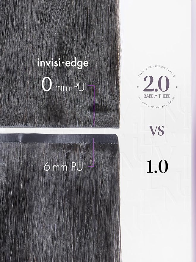 LUVME Invisible Clip in Hair Extensions Body Wave Real Human Hair, Remy Hair Clip ins for Women, Natural Human Hair, 18 inch 110g 6Pcs, Natural Black