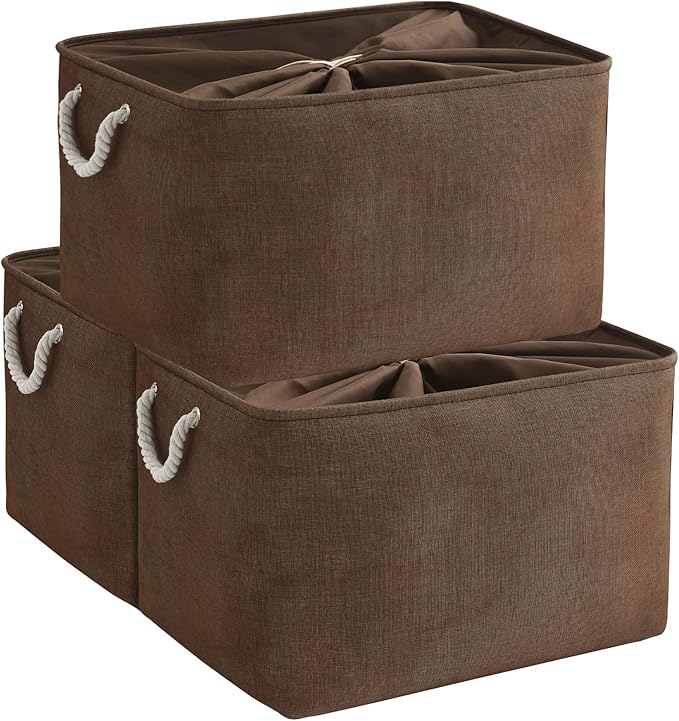 TheWarmHome Organization and Storage for Organizing - Extra Jumbo 3 Pack 20.5x15.7x13.8 inch Fabric Storage Bin for Shelves, Storage cubes for Decorative Shoes Towel Blanket Closet (Brown)
