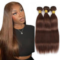 Brown Bundles Human Hair Color 4 Straight Bundles 18 20 22 Inch Niegmeag Brazilian Virgin Soft and Silky Remy Hair Extensions Chocolate Brown Straight Human Hair Bundle 150g