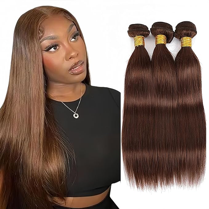 Brown Bundles Human Hair Color 4 Straight Bundles 18 20 22 Inch Niegmeag Brazilian Virgin Soft and Silky Remy Hair Extensions Chocolate Brown Straight Human Hair Bundle 150g