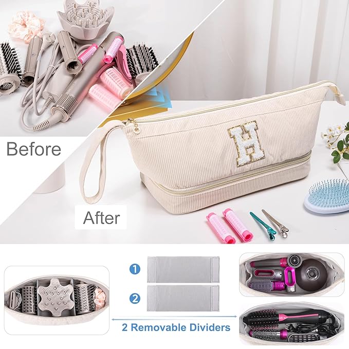 Initial Personalized Hair Dryer Case,Double-Layer Hair Tools Travel Carrying Case for Shark FlexStyle with Hair Dryer Bag- Hair Air Wrap Dryer Case Flat Curling Iron Travel Organizer Gift