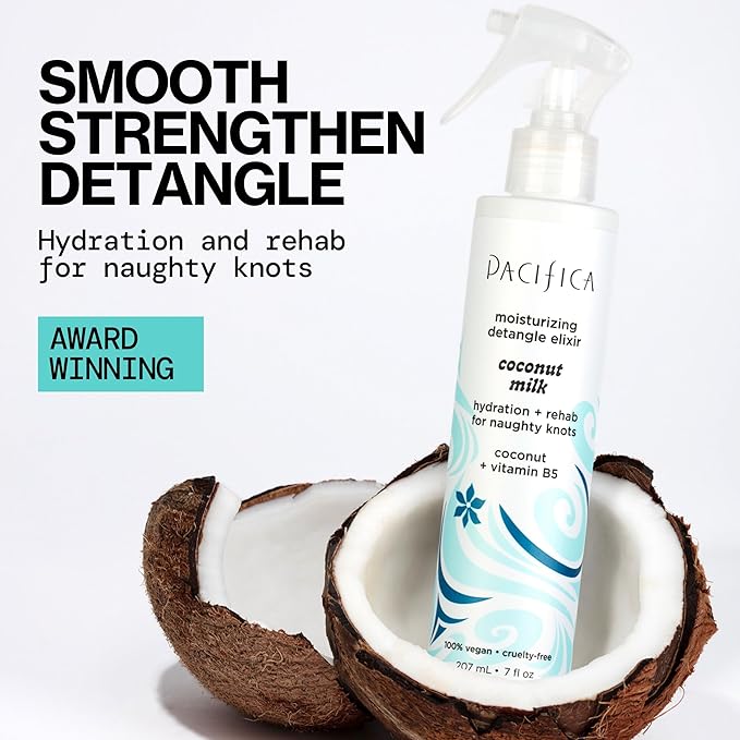 Pacifica Coconut Milk Hair Detangler Spray – Leave-In Conditioning Elixir for Tangle-Free Hair – Instantly Detangles Knots, Adds Shine & Moisture, Prevents Breakage & Frizz – Vegan & Cruelty-Free