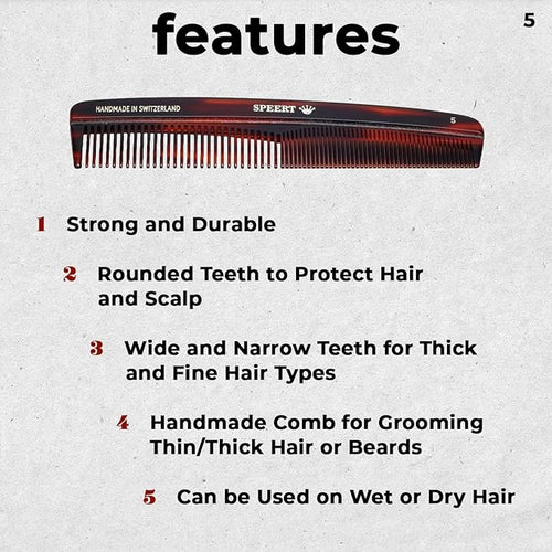 #5 Handmade Wide Narrow Tooth Comb Tortoise Havana Acetate Thick Coarse Curly Thin Fine Straight Hair Detangling Parting Grooming Teasing Styling Hairdresser Barber Hairdressing Wet Dry Pocket
