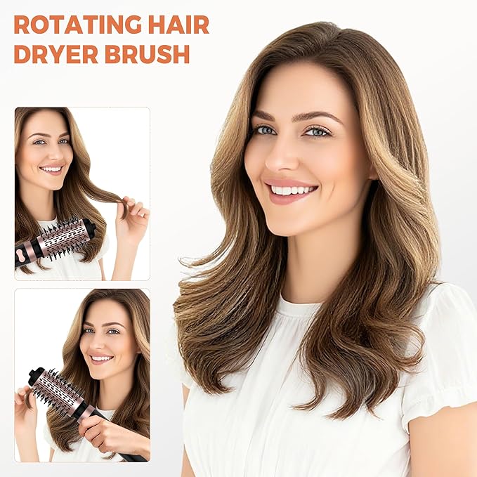 3 in 1 Rotating Hair Dryer Brush, Auto Rotating Blow Dryer Brush Spinning with 2 Brushes (2" & 1.5"), Negative Ionic Brush Blow Dryer, Round Brush Blow Dryer Volumize Curling 100-120V